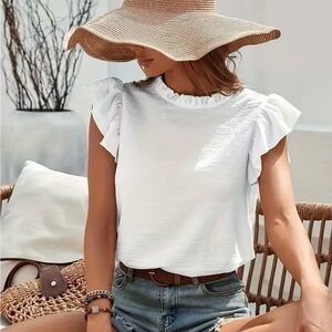 White ruffle sleeve and collar blouse size L